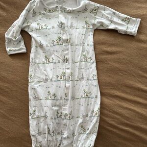 Kissy Kissy White Baby Gown with Subtle Green & Tan Animal Print